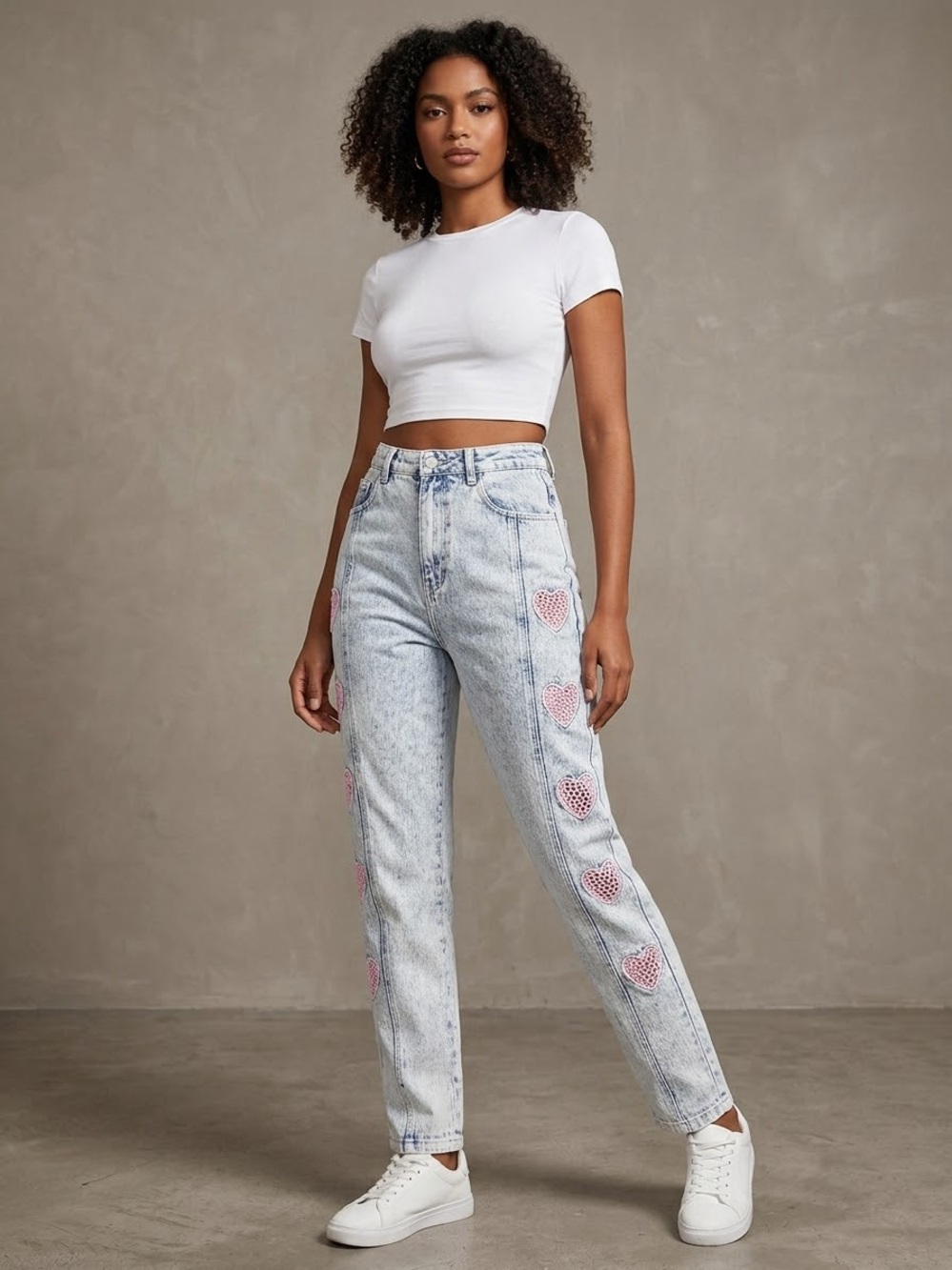 Vintage Zanadi Light Wash Women’s Jeans with Pink Heart crochet 13/14 denim